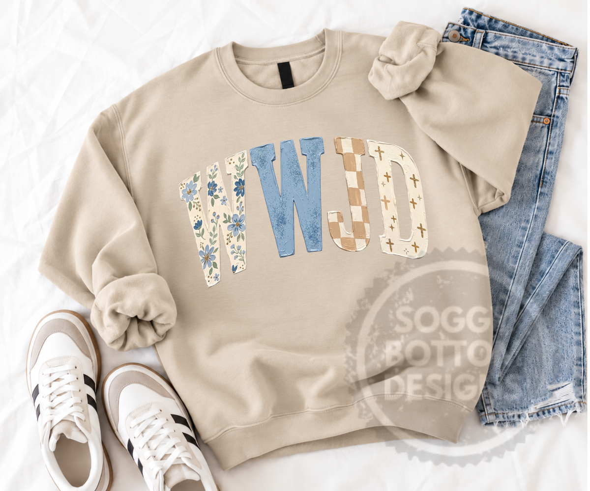 WWJD – What Would Jesus Do? Blue Graphic Sweatshirt