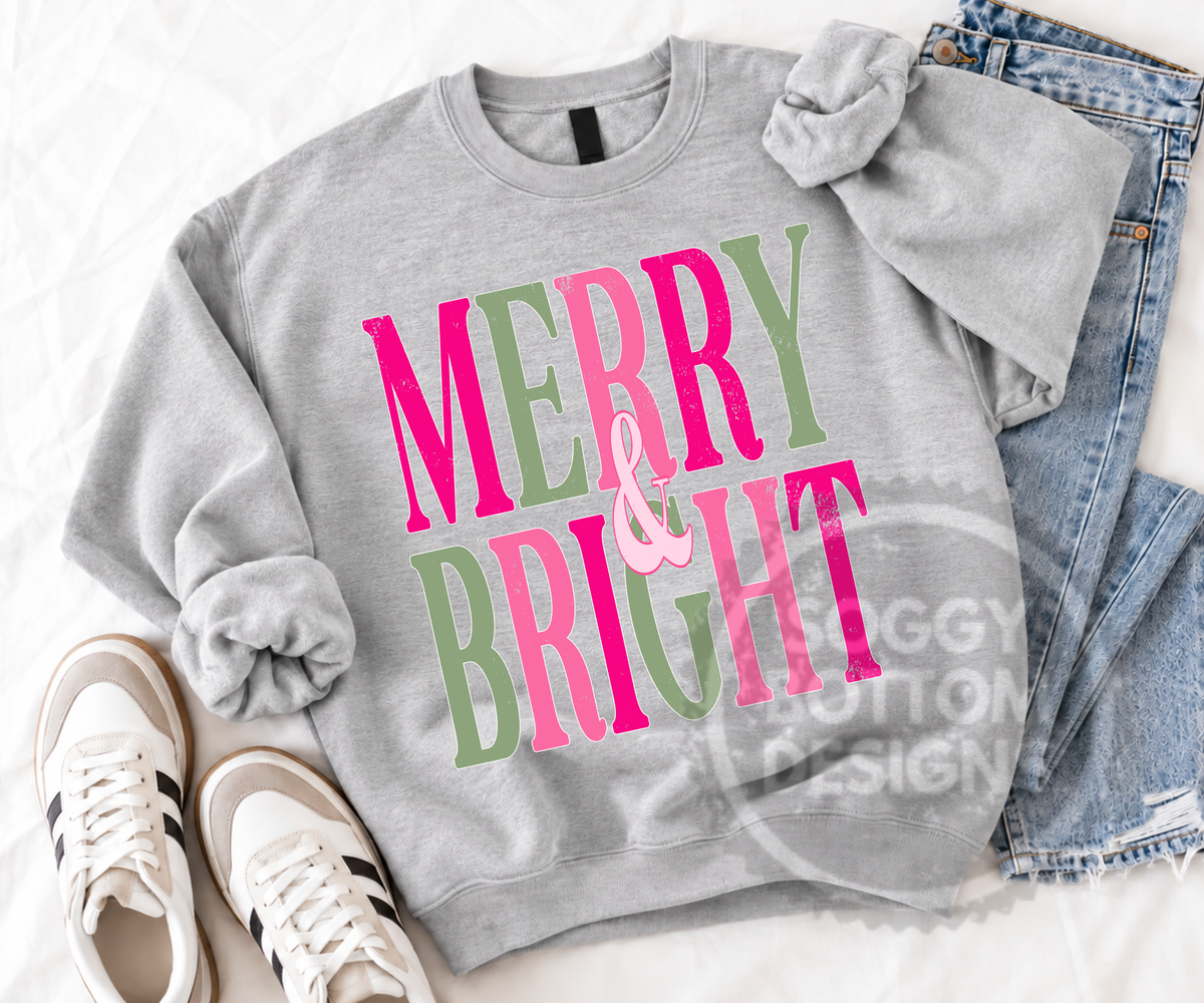 Merry & Bright Retro Christmas Tee or Sweatshirt