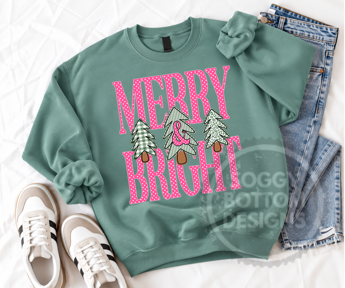 Merry & Bright Pink Christmas Trees Tee or Sweatshirt