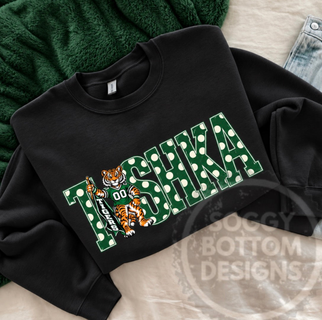Tushka Tigers Polka Dot Tee or Crewneck