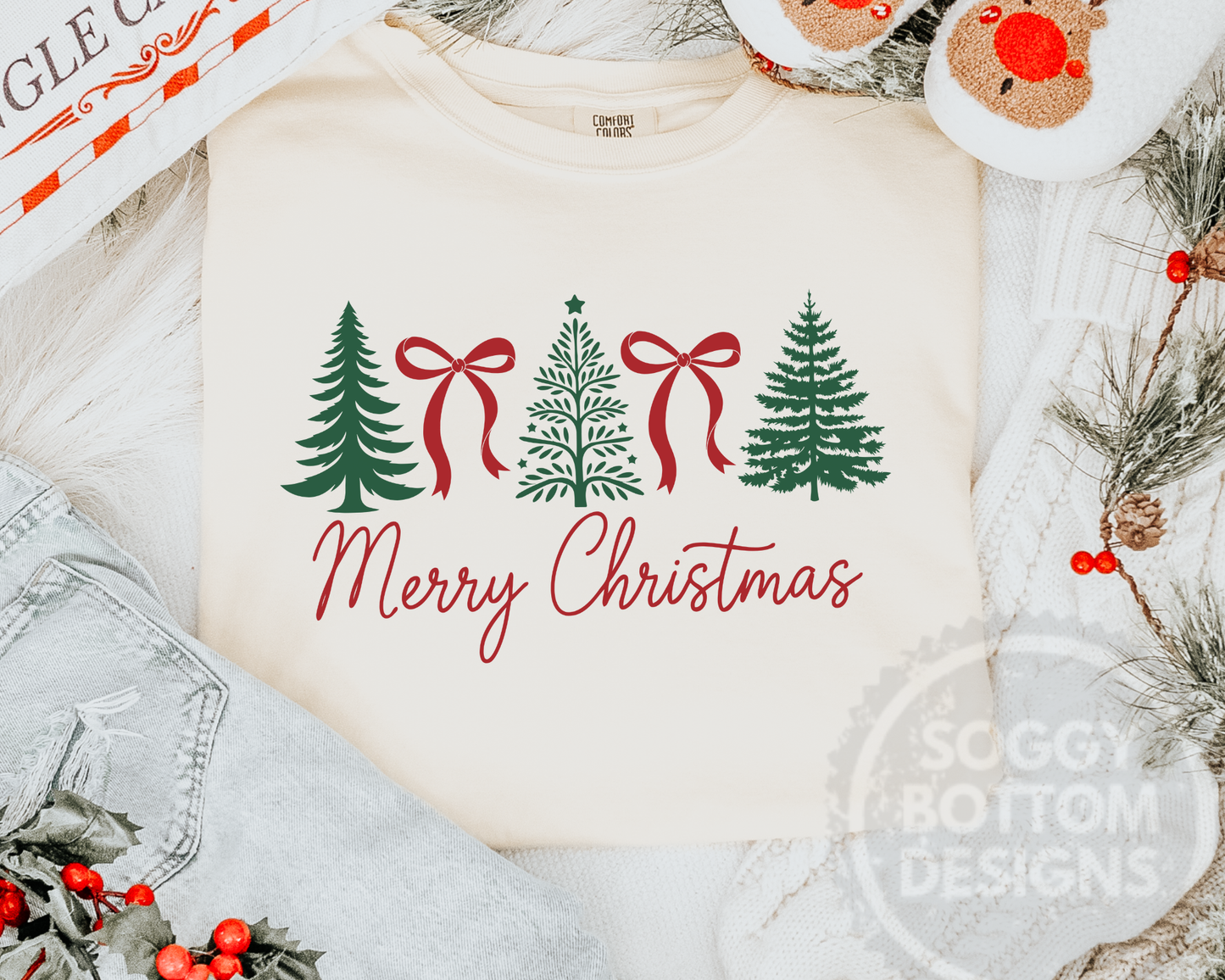 Merry Christmas Tree Trio with Bows Tee