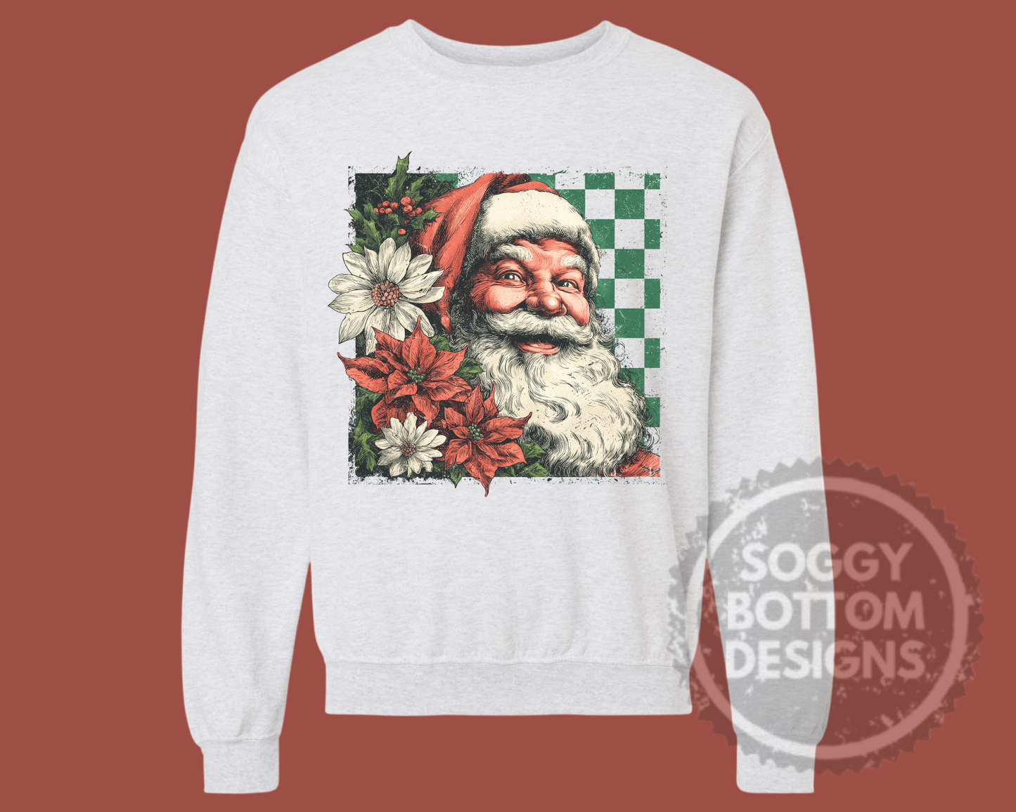 Checkered Floral Santa GILDAN Sweatshirt