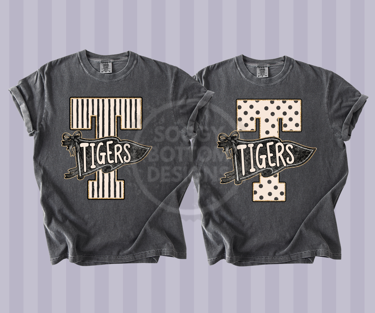 Custom Varsity Pennant Spirit Tee | Stripes or Polka Dots