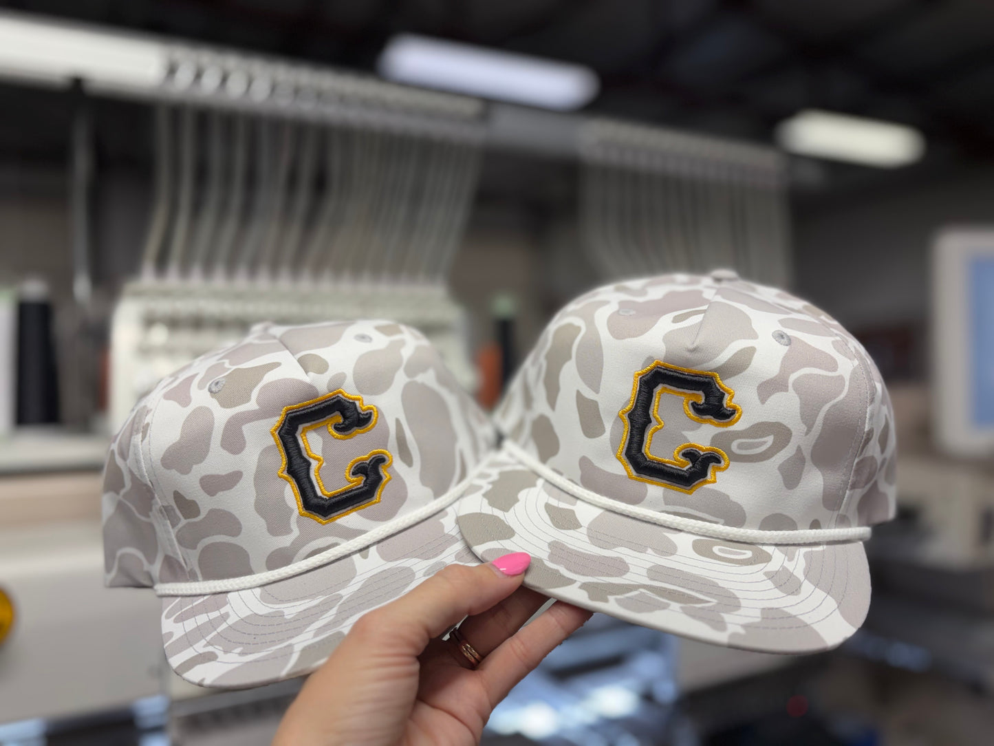 White Camo Rope Hat with team logo