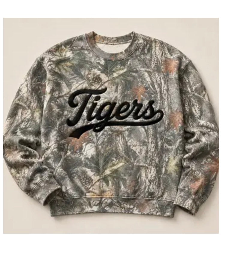 Camo Tigers Script Crewneck