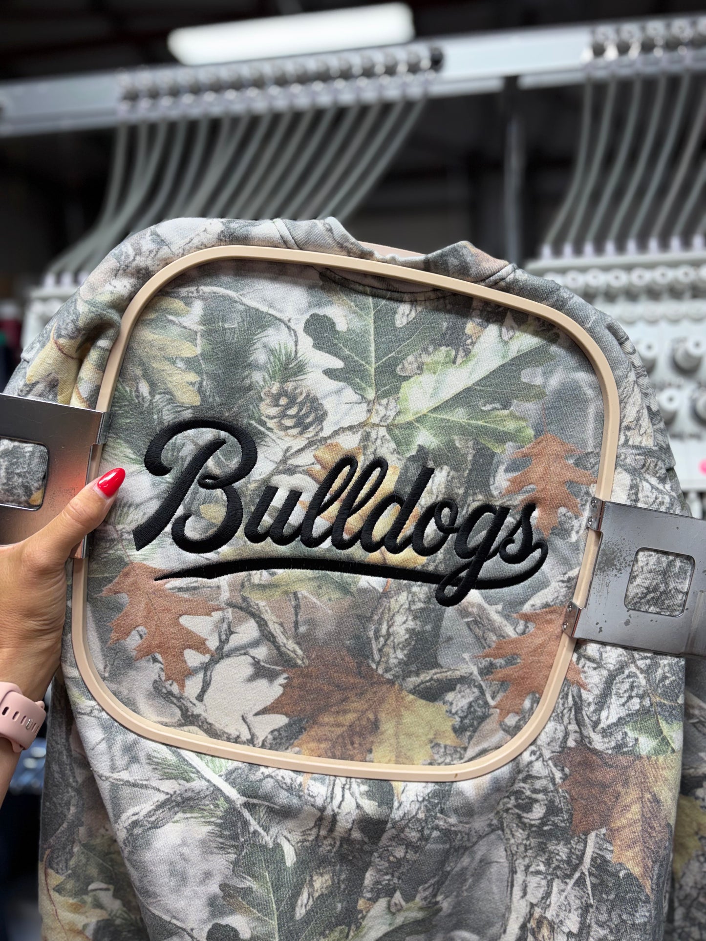 Camo Bulldogs Script Crewneck