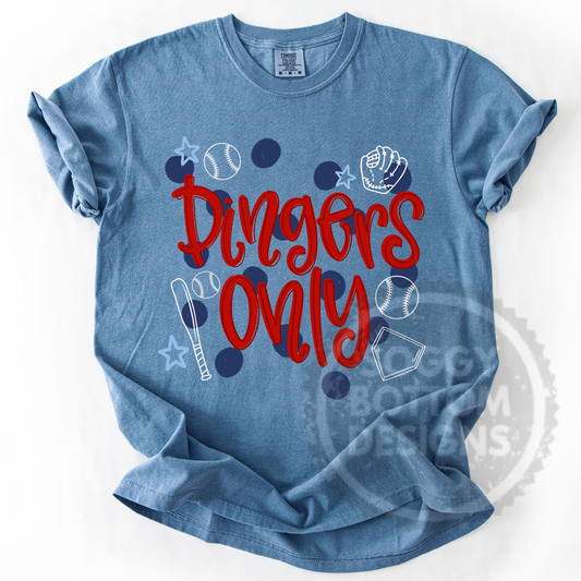 Dingers Only Retro Baseball Tee