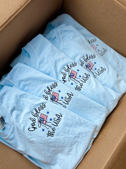 God Bless the USA Embroidered Tee