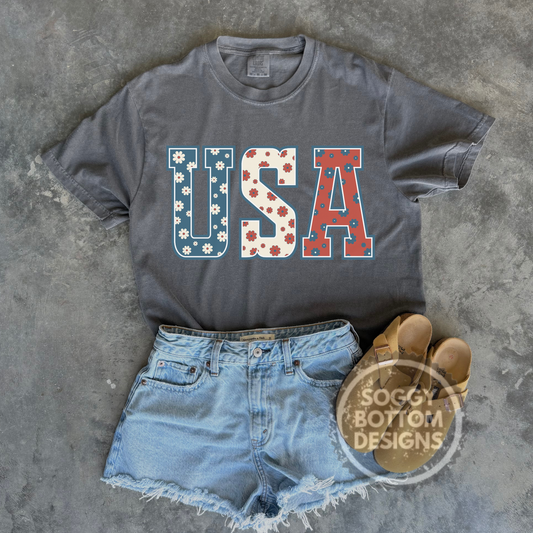 Retro Floral USA Tee