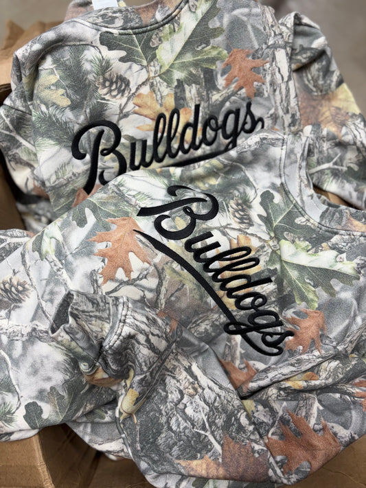 Camo Bulldogs Script Crewneck