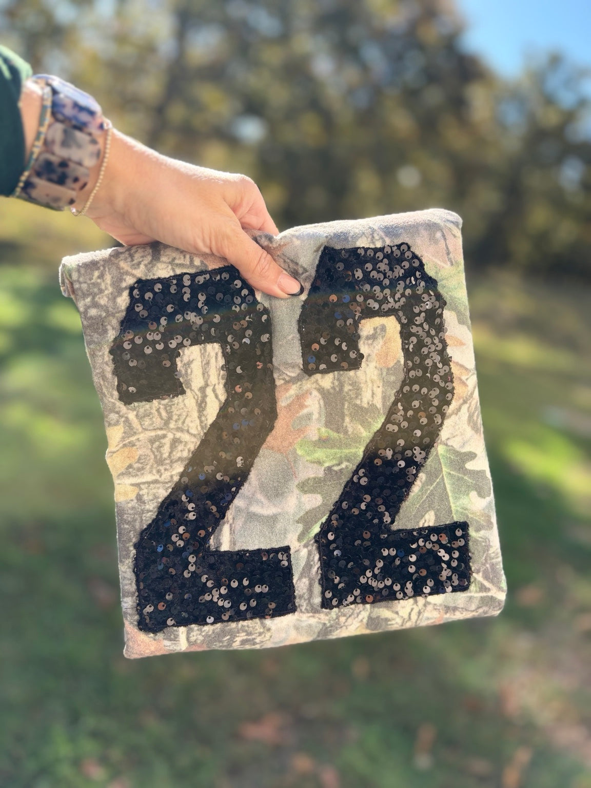 Camo Sequin Varsity Number Tee