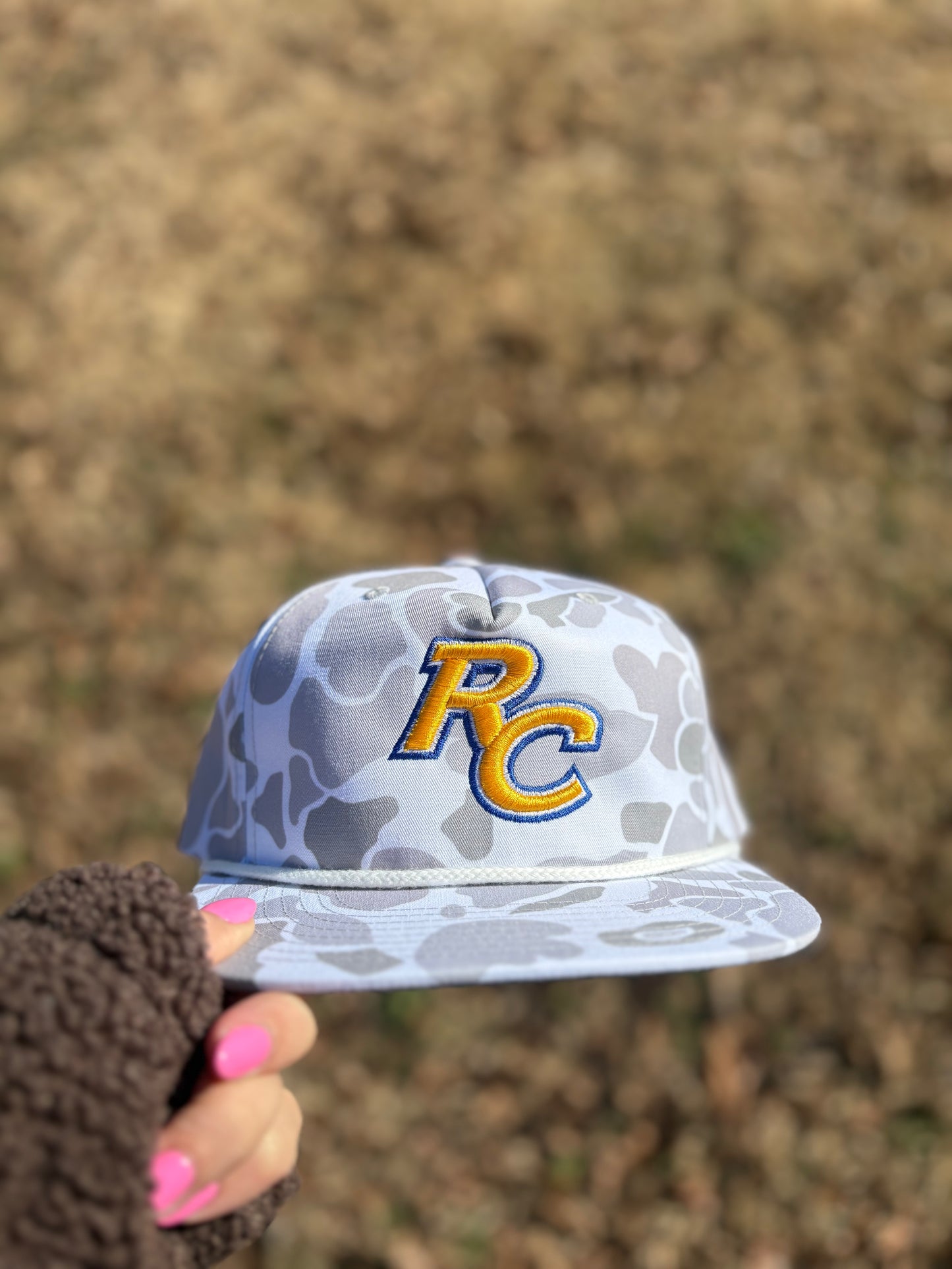 White Camo Rope Hat with team logo