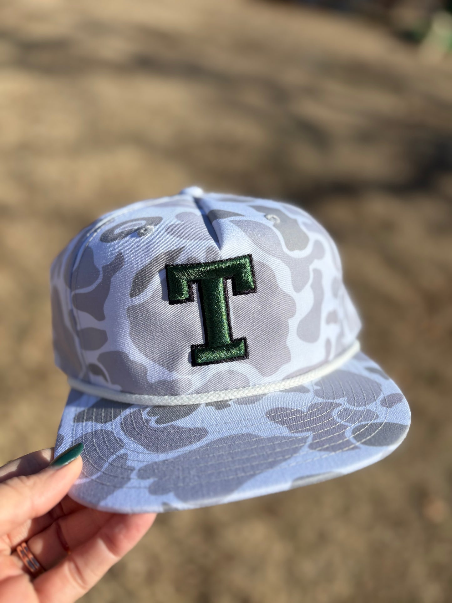 White Camo Rope Hat with team logo