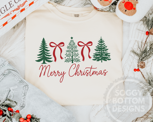 Merry Christmas Tree Trio with Bows Tee