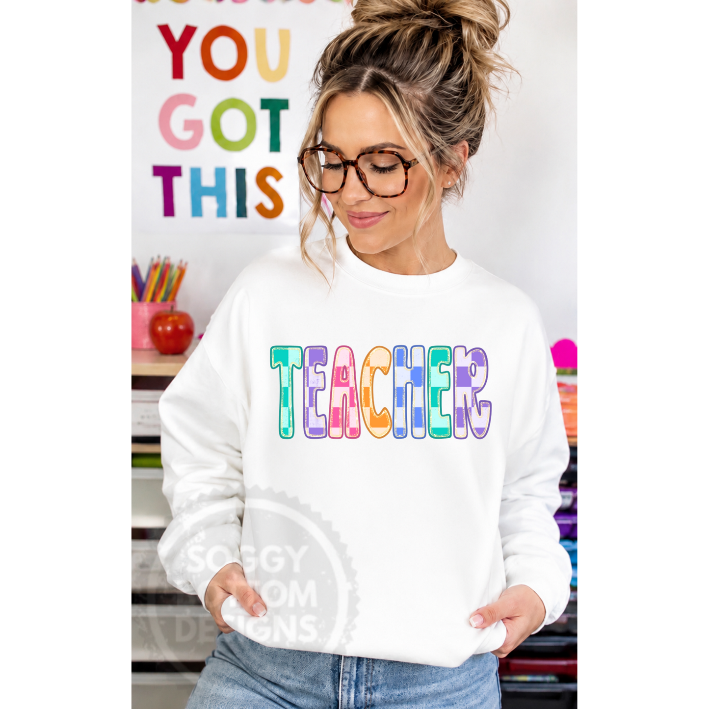 Colorful Retro Teacher Sweatshirt & Tee